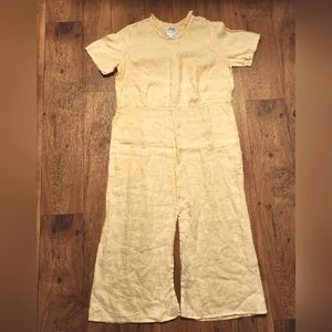 FLAX By Jeanne Englehart Linen Short Sleeve Maxi Dress Yellow Size S